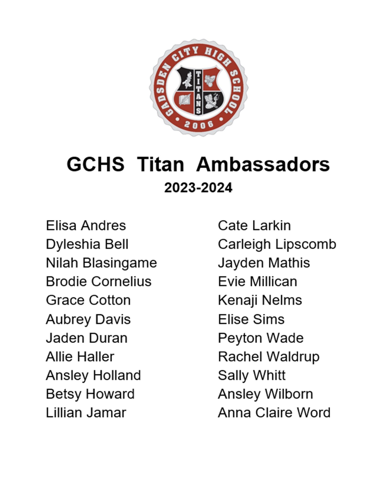 20232024 Titan Ambassadors Gadsden High School