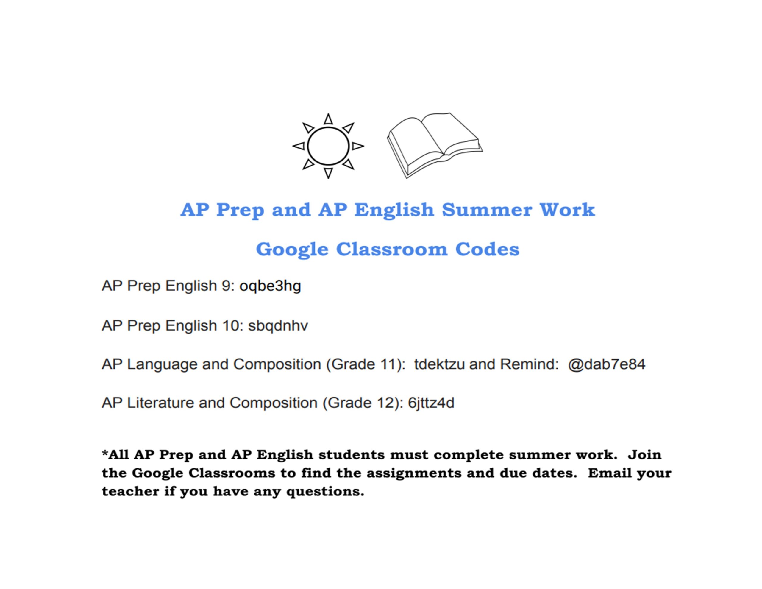 Summer AP Codes