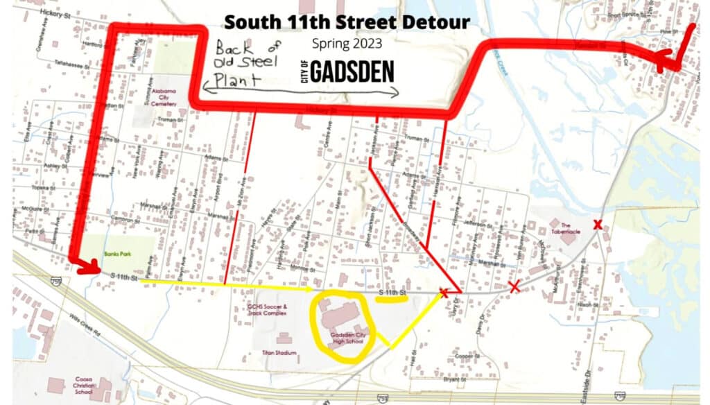 South 11th Street Detour Map