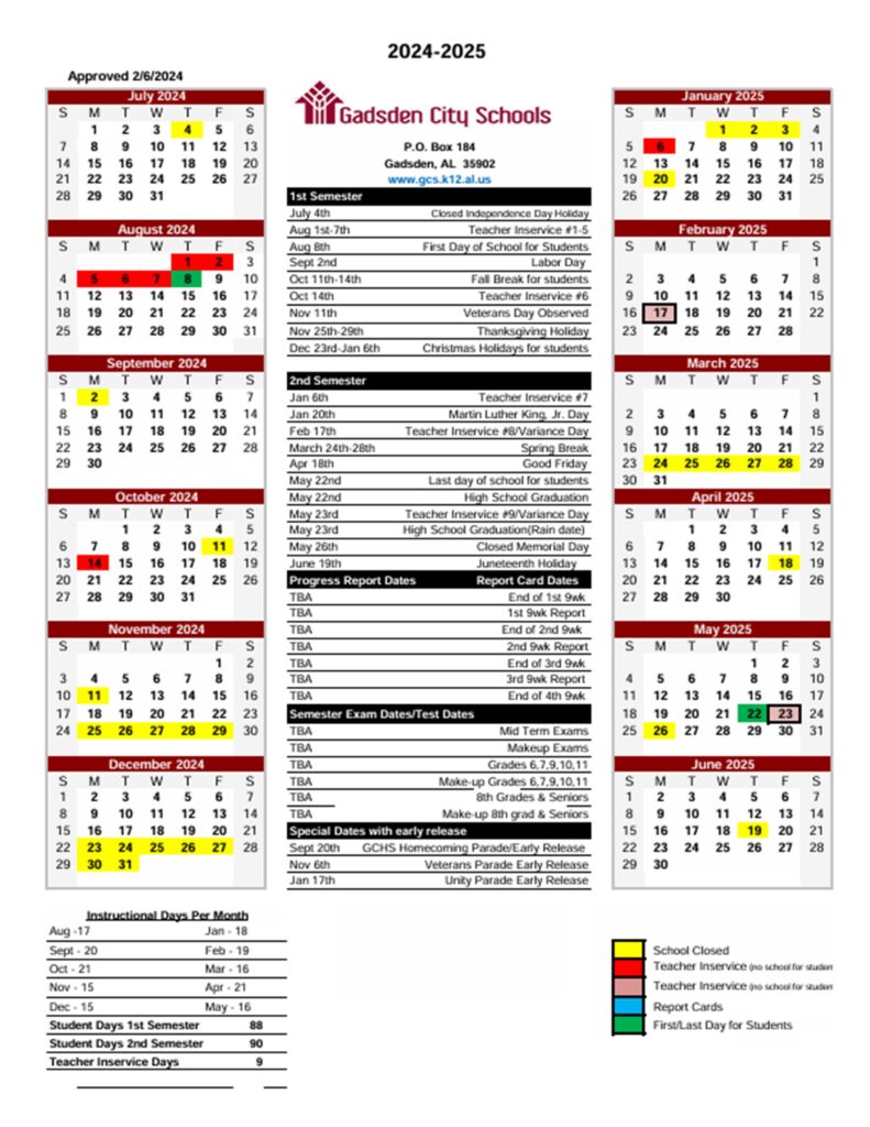 Calendar (Gadsden City Schools) Gadsden High School