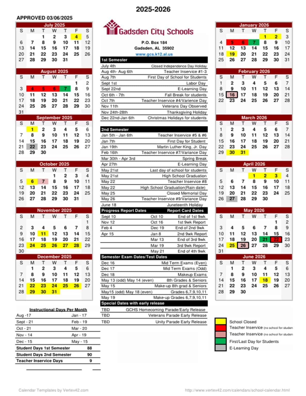 Calendar (Gadsden City Schools) Gadsden High School