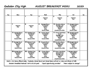 August BREAKFAST Menu – Gadsden High School