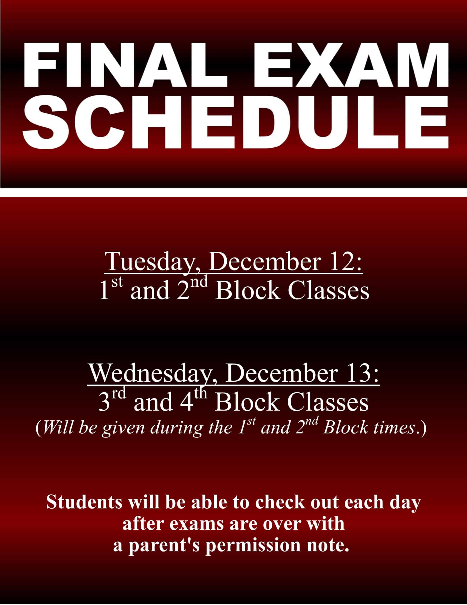 Final Exam Schedule Gadsden High School