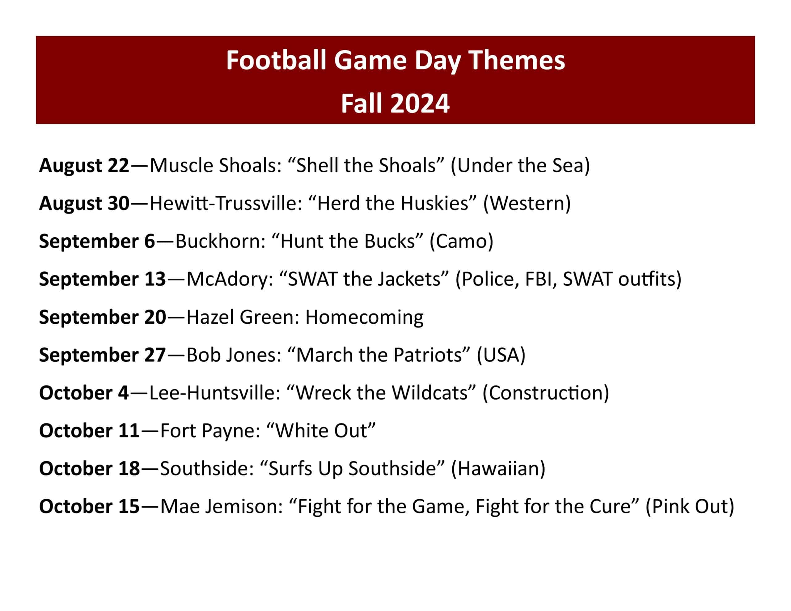 Game Day Themes